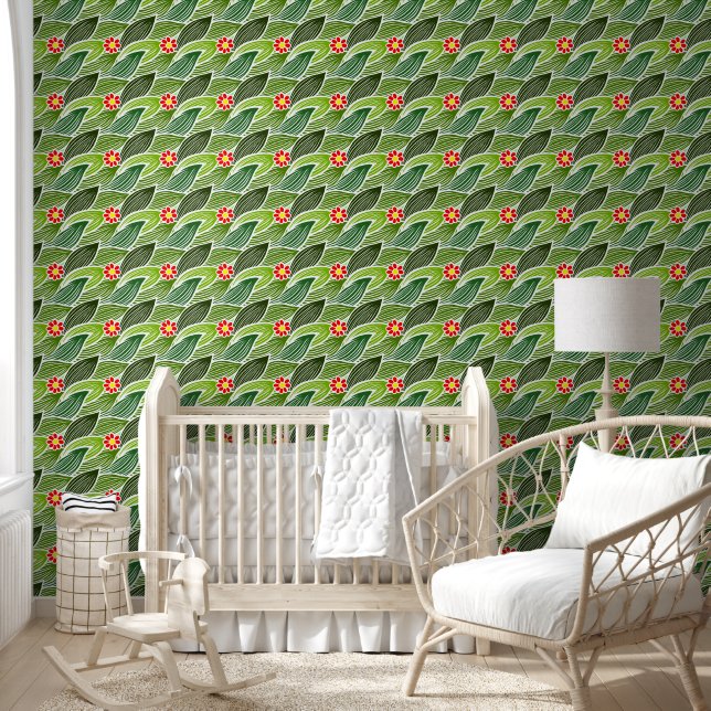     Floral Retro Cute Daisy Green Cheerful Groovy Wallpaper (Kids)