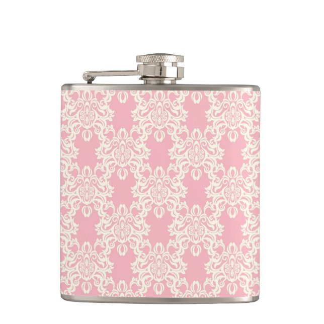 Floral retro damask hip flask (Front)