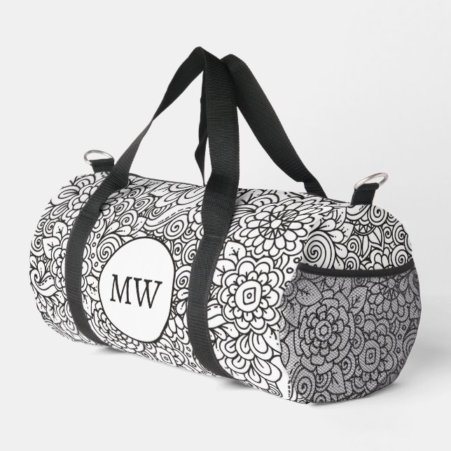 Floral Retro Doodle Duffle Bag (Right Corner)