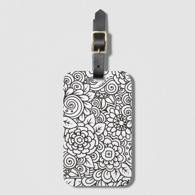 Floral Retro Doodle Luggage Tag (Front Vertical)