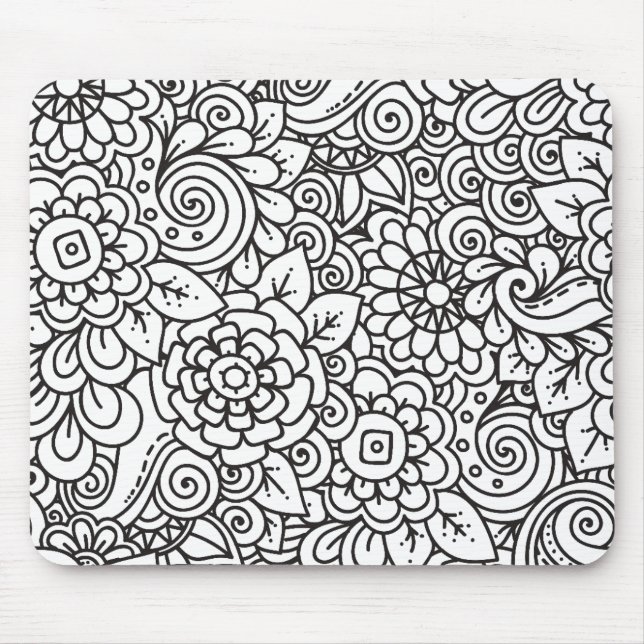 Floral Retro Doodle Mouse Mat (Front)