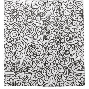 Floral Retro Doodle Shower Curtain