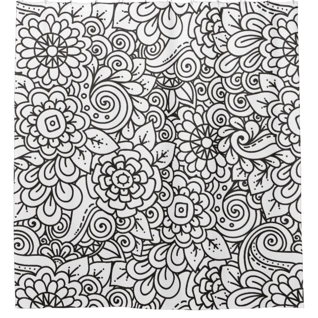 Floral Retro Doodle Shower Curtain (Front)