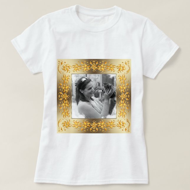 floral retro golden frame.Your photo. T-Shirt (Design Front)