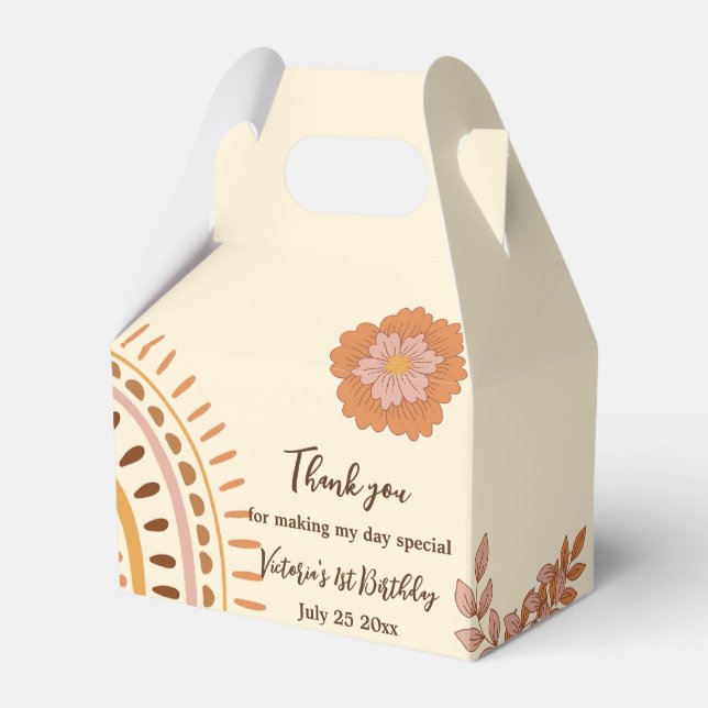 Floral Retro Groovy Birthday Party Favour Box (Front Side)