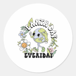 Floral Retro Groovy Earth Day Everyday Classic Round Sticker