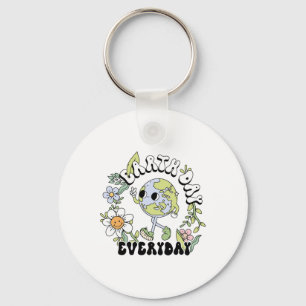 Floral Retro Groovy Earth Day Everyday  Key Ring