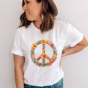 Floral Retro Peace Sign  T-Shirt