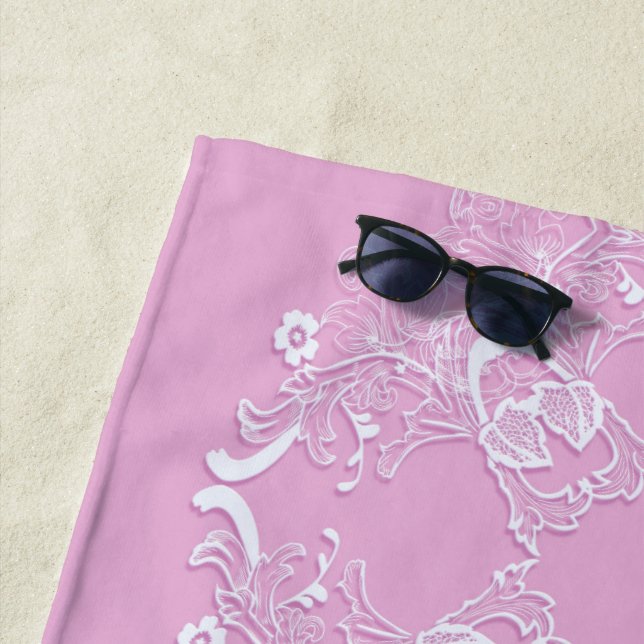 Floral retro vintage pink design. beach towel (In Situ)
