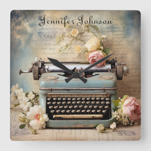 Floral Retro Vintage Typewriter Wall Clock