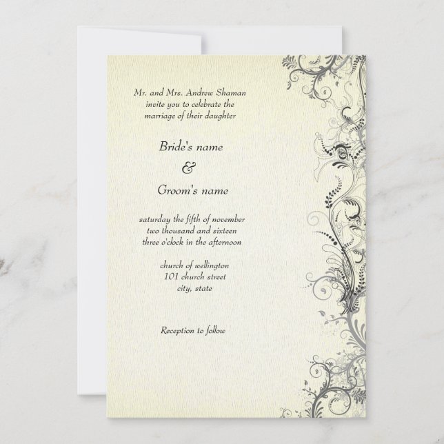 Floral retro wedding invitation card (Front)