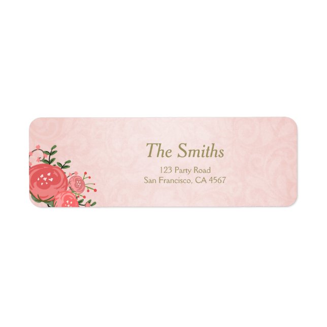 Floral Return Address Label Pink Gold Girl Baby (Front)