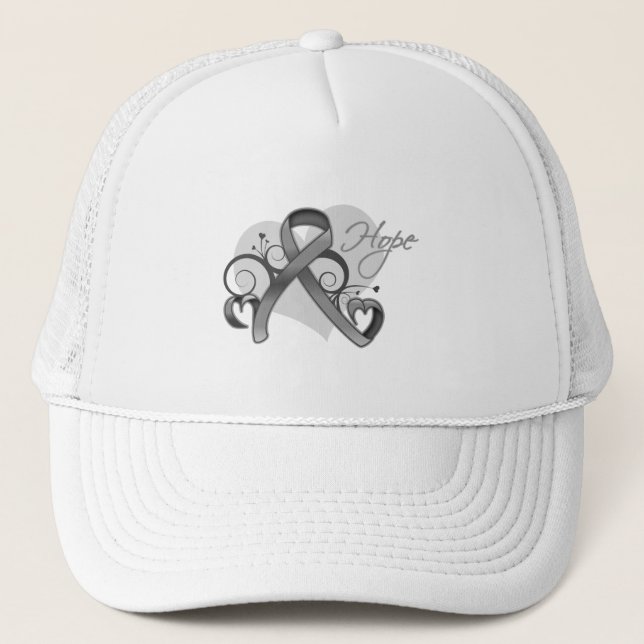 Floral Ribbon Hope - Brain Tumour Trucker Hat (Front)