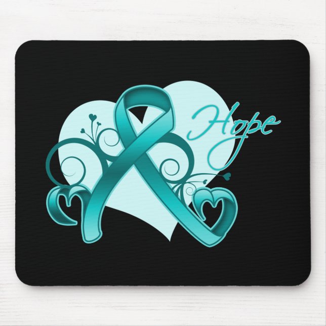 Floral Ribbon Hope - Ovarian Cancer Mouse Mat (Front)
