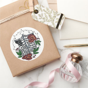 Floral Ribs Classic Round Sticker