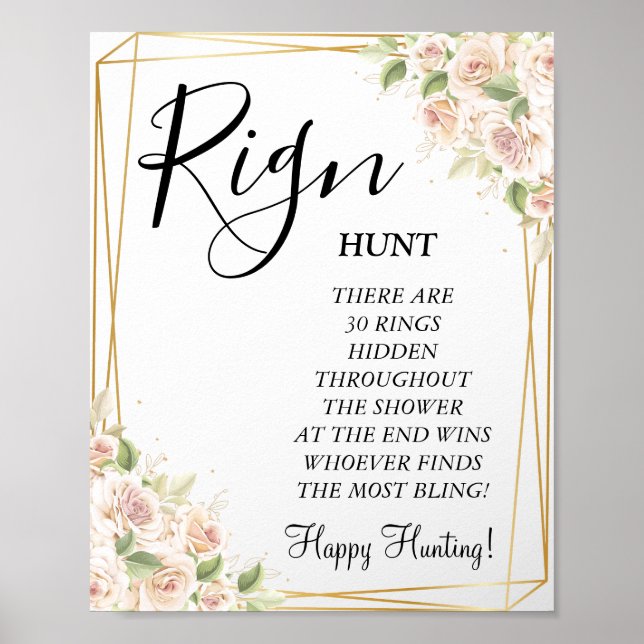 Floral Ring Ring bridal shower game sign (Front)