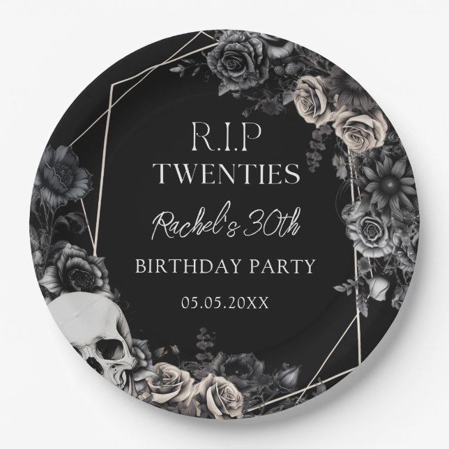 Floral RIP 20s 30th Birthday Paper Plates (Front)