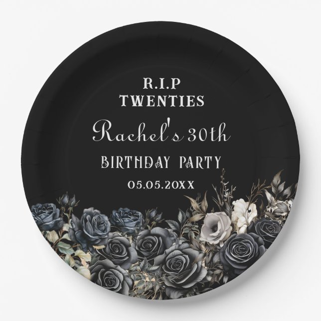 Floral RIP 20s 30th Birthday Paper Plates (Front)