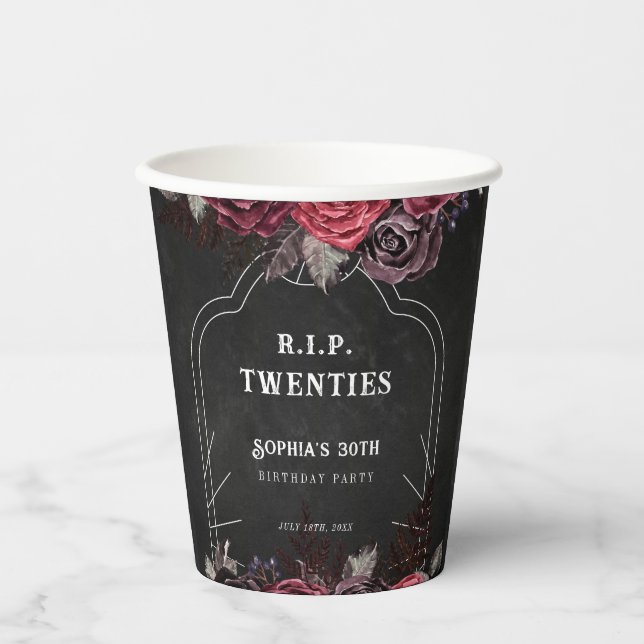 Floral RIP 20s 30th Birthday Party Favours  Paper Cups (Front)