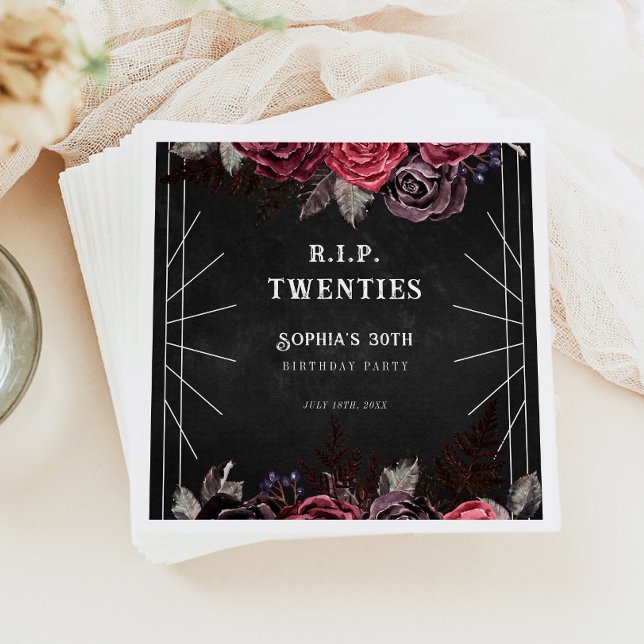 Floral Rip 20s 30th Birthday Party Paper Napkin (Creator Uploaded)