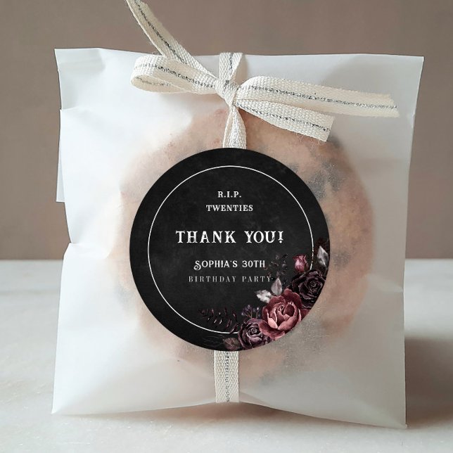 Floral Rip 20s 30th Birthday Party Thank You Classic Round Sticker (Creator Uploaded)