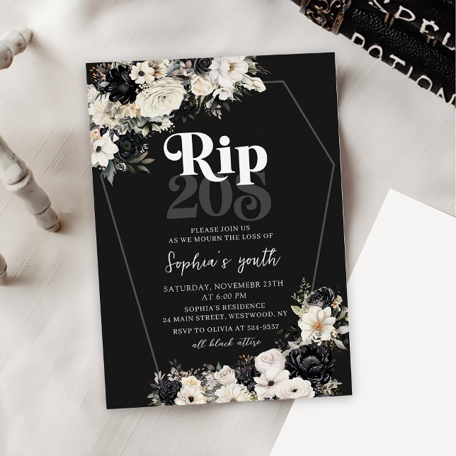 Floral Rip 20s Death to my Youth 30th Birthday Invitation (Creator Uploaded)