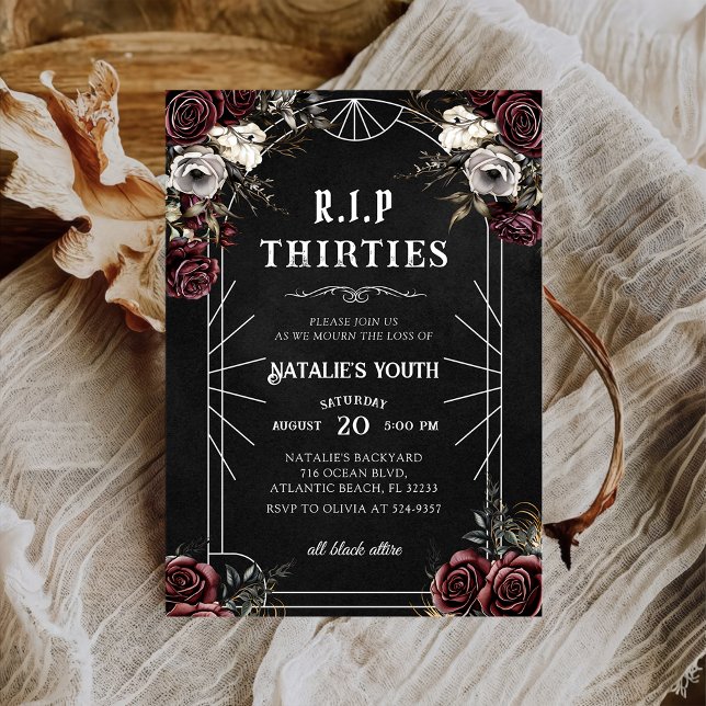 Floral RIP 30s 40th Birthday Death to my Youth Invitation (Creator Uploaded)