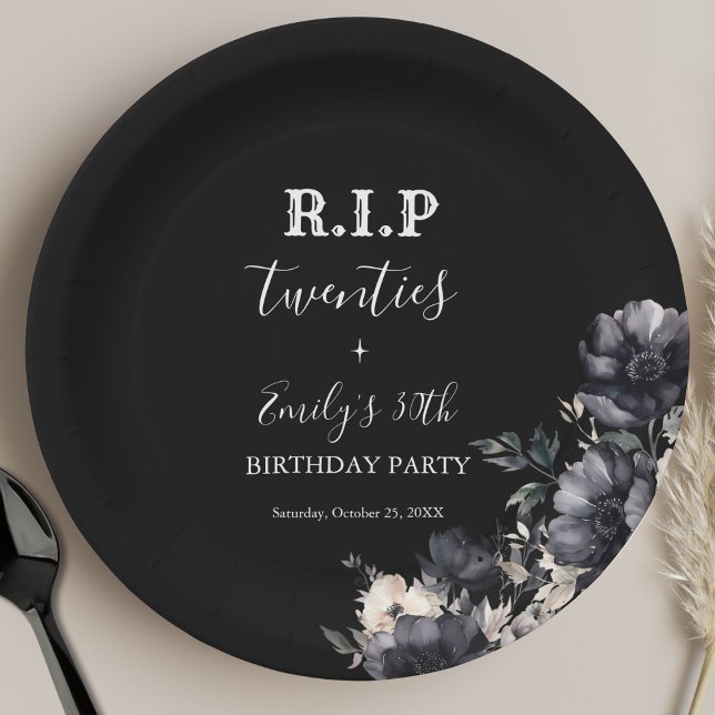 Floral RIP Twenties 30th Birthday Party Paper Plate (Creator Uploaded)