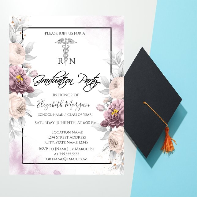Floral RN Nurse Floral Graduation Party Invitation (Creator Uploaded)
