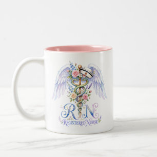 Floral RN Registered Nurse Angel Wings Watercolor  Two-Tone Coffee Mug