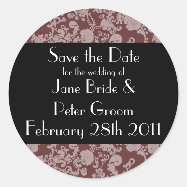 Floral Rococo Wedding, save the date round sticker (Front)