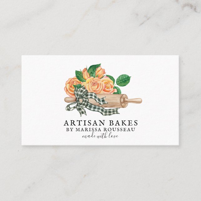 Floral Rolling Pin Baker Bakery Business Card (Front)