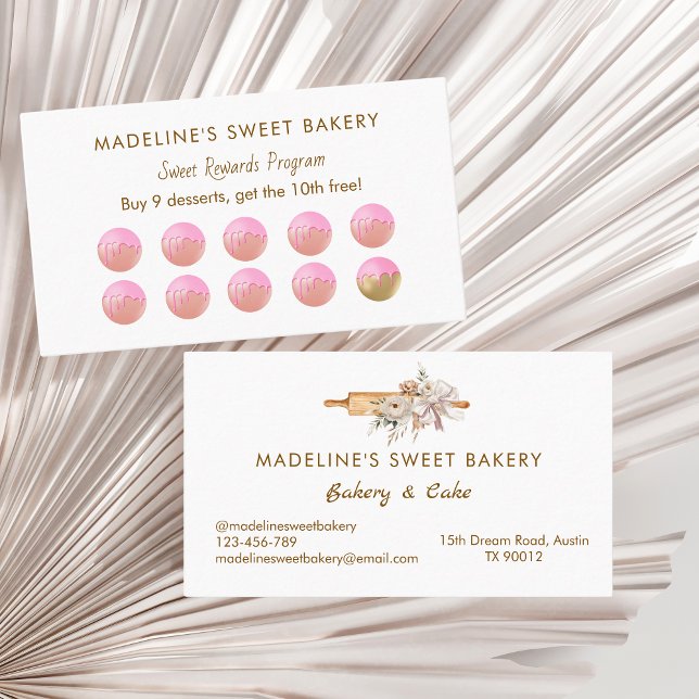 Floral Rolling Pin Bakery Flat Loyalty Card (Creator Uploaded)