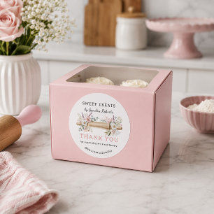 Floral Rolling Pin Cupcake Bakery Thank you Classic Round Sticker