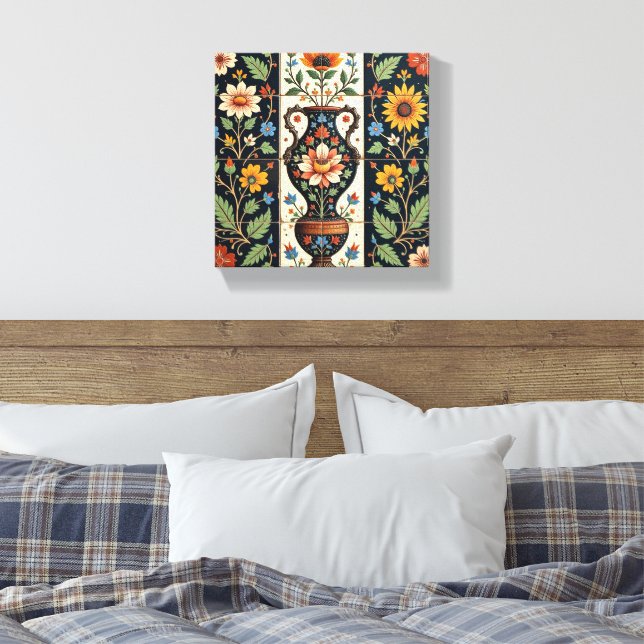 Floral Roman Vase Canvas Print (Insitu(Bedroom))