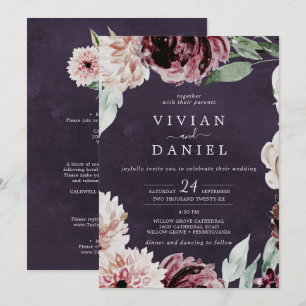 Floral Romance All In One   Plum Wedding Invitation