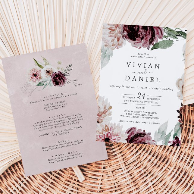 Floral Romance All In One Wedding Invitation (Creator Uploaded)