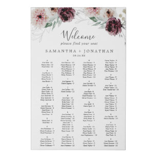 Floral Romance Alphabetical Seating Chart Faux Canvas Print