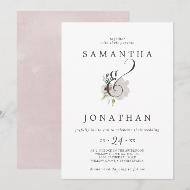 Floral Romance Ampersand Wedding Invitation (Front/Back)
