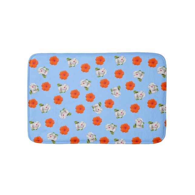 Floral Romance (blue background) Bath Mat (Front)