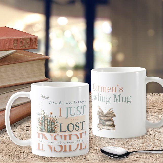 Floral Romance Book Theme Personalised Bookish Coffee Mug (Unique bookish quote coffee mug for romance book lovers with personalized name and floral design)