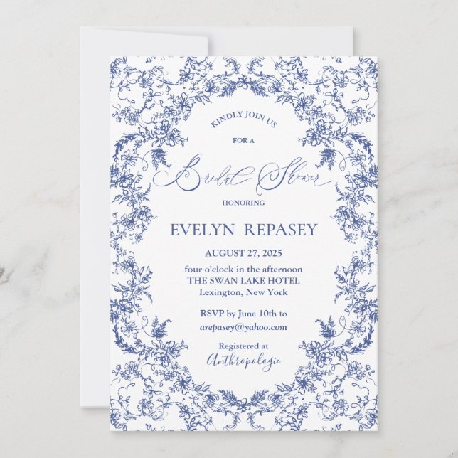 Floral Romance Chinoiserie Porcelain Bridal Shower Invitation (Front)
