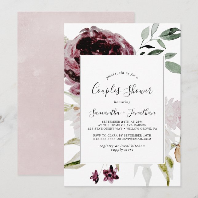 Floral Romance Couples Shower Invitation (Front/Back)
