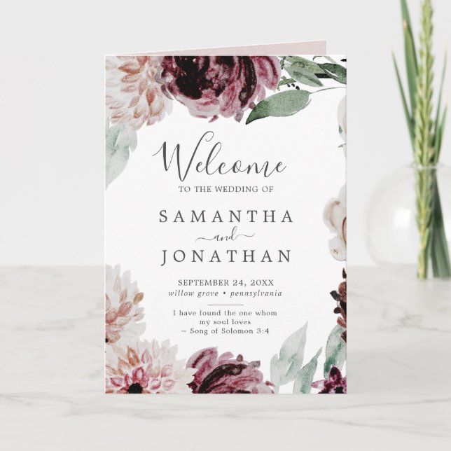Floral Romance Folded Wedding Programme (Front)