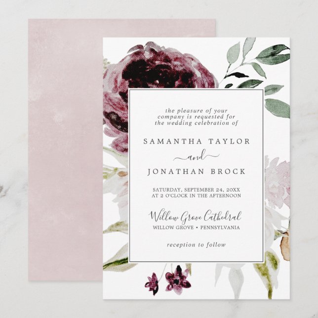 Floral Romance Formal Wedding Invitation (Front/Back)