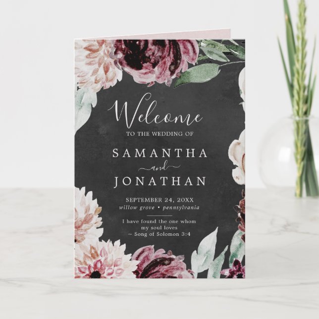 Floral Romance | Gray Folded Wedding Programme (Front)