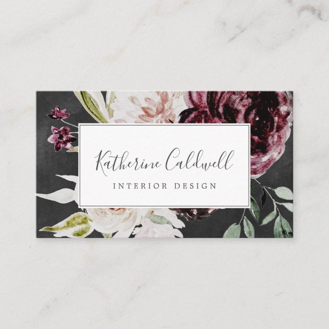 Floral Romance | Grey Business Card (Front)