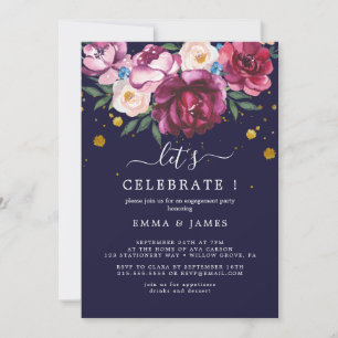 Floral Romance   Grey "Let's Celebrate" Invitation