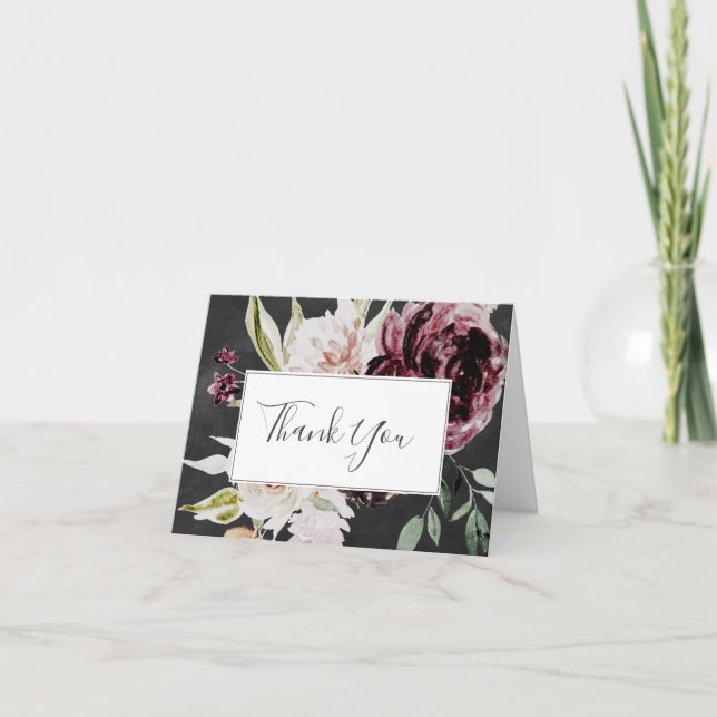 Floral Romance | Grey Thank You Card (Front)