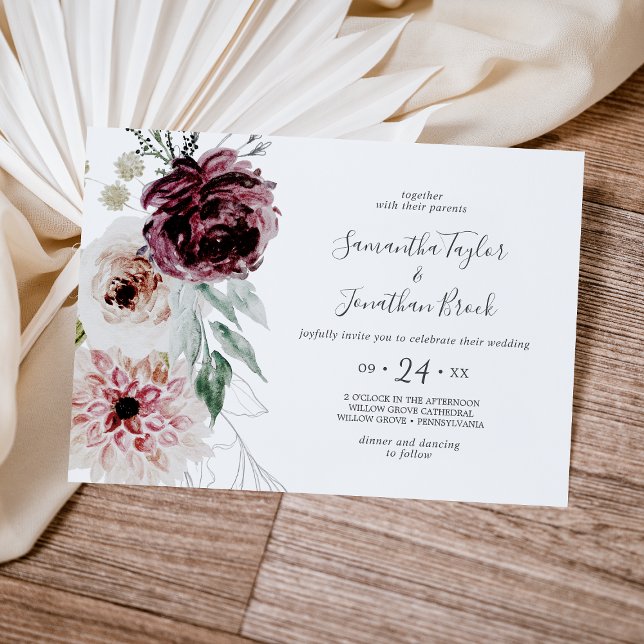 Floral Romance Horizontal Wedding Invitation (Creator Uploaded)